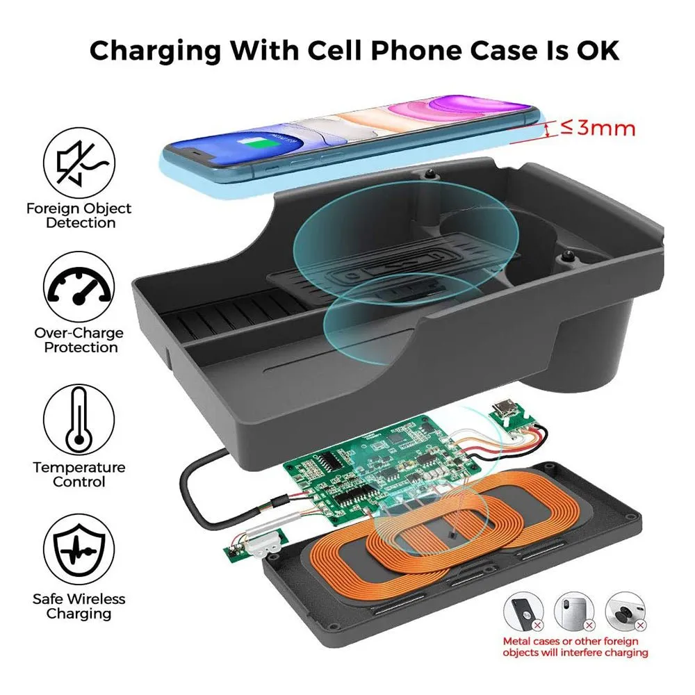 Wireless Phone Charger Center Console Organizer for Tesla Model S/Model X 2017-2021