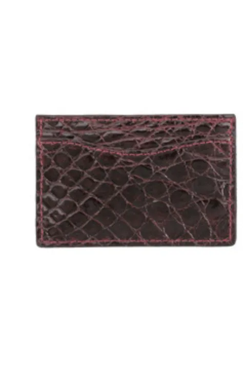 W.Kleinburg Glazed Croc Card Case Bordeaux