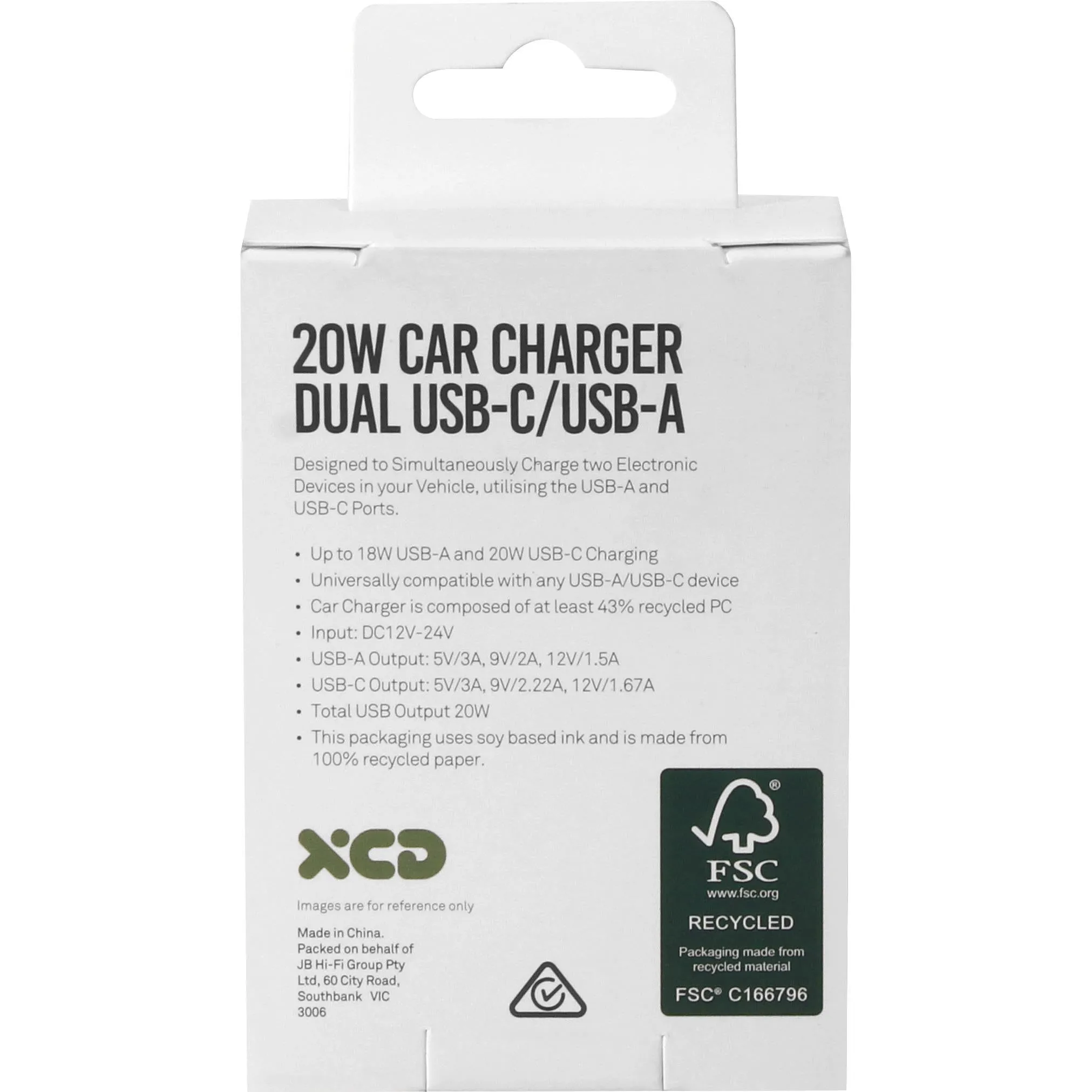 XCD Dual USB-C/USB-A 20W Car Charger