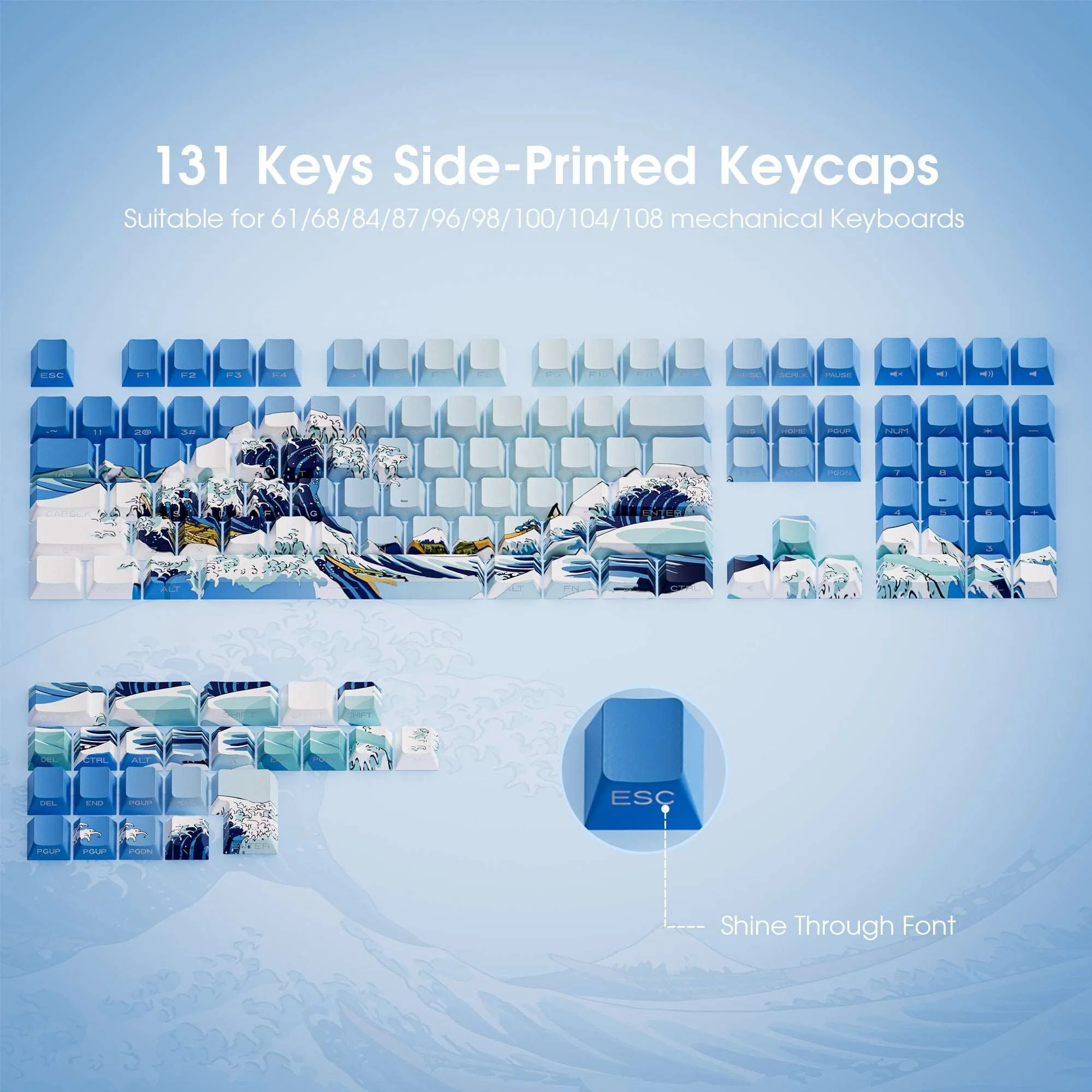 XVX Wave of Kanagawa Cherry Profile Side Print Dye-sub PBT Keycap Set (131-Key)