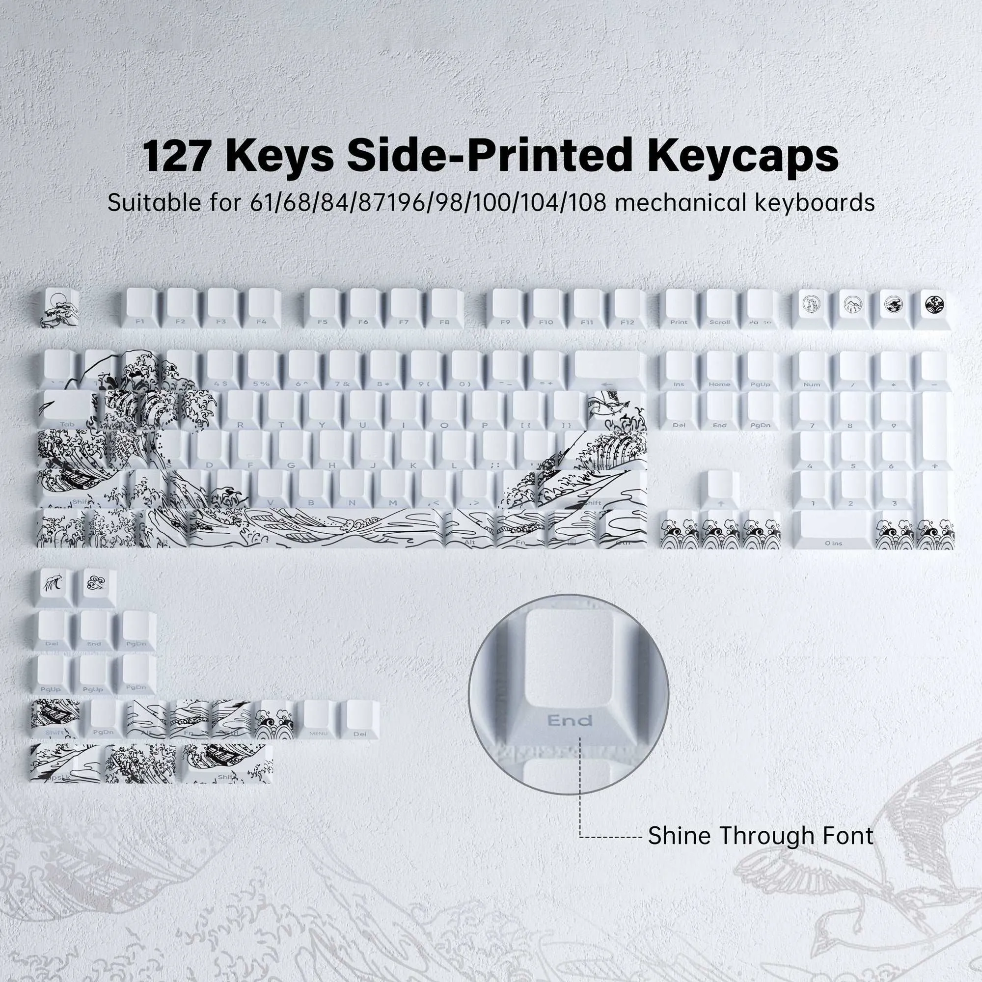 XVX Wave of Kanagawa Cherry Profile Side Print Dye-sub PBT Keycap Set (131-Key)