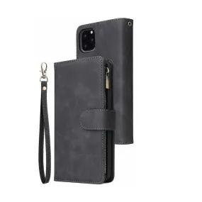 Zipper Wallet Mobile Phone Case for iPhone 11 with Wrist Strap Black