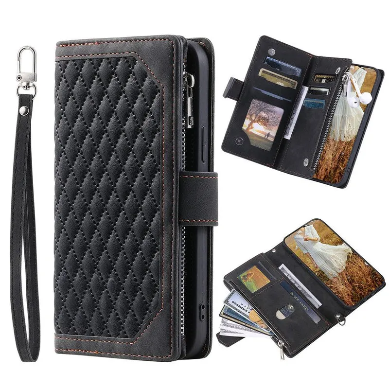 Zipper Wallet Mobile Phone Case for Samsung Galaxy S20 Plus with Wrist Strap - Black