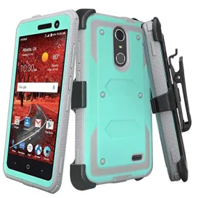 ZTE Blade Spark Z971, ZTE ZMAX One, ZTE Grand X4, X 4 Case, Rugged [Built-in Screen Protector] Heavy Duty Holster Shell Combo Cover - Teal