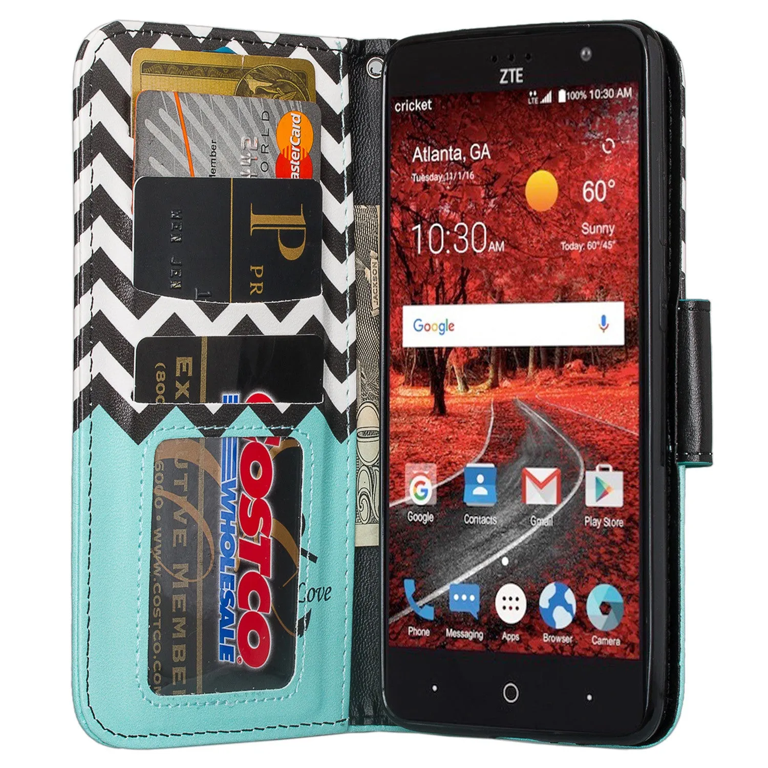 ZTE Blade Spark Z971, ZTE ZMAX One, ZTE Grand X4, X 4 Case, Wrist Strap Pu Leather Magnetic Flip [Kickstand] Wallet Cover with Slots - Teal Anchor