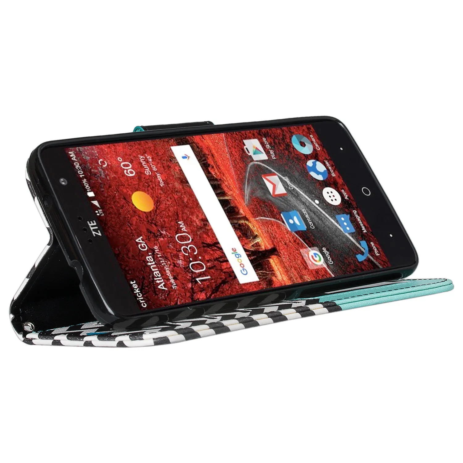 ZTE Blade Spark Z971, ZTE ZMAX One, ZTE Grand X4, X 4 Case, Wrist Strap Pu Leather Magnetic Flip [Kickstand] Wallet Cover with Slots - Teal Anchor