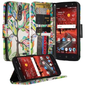 ZTE Blade Spark Z971, ZTE ZMAX One, ZTE Grand X4, X 4 Case, Wrist Strap Pu Leather Magnetic Flip [Kickstand] Wallet Cover with Slots - Vibrant Tree