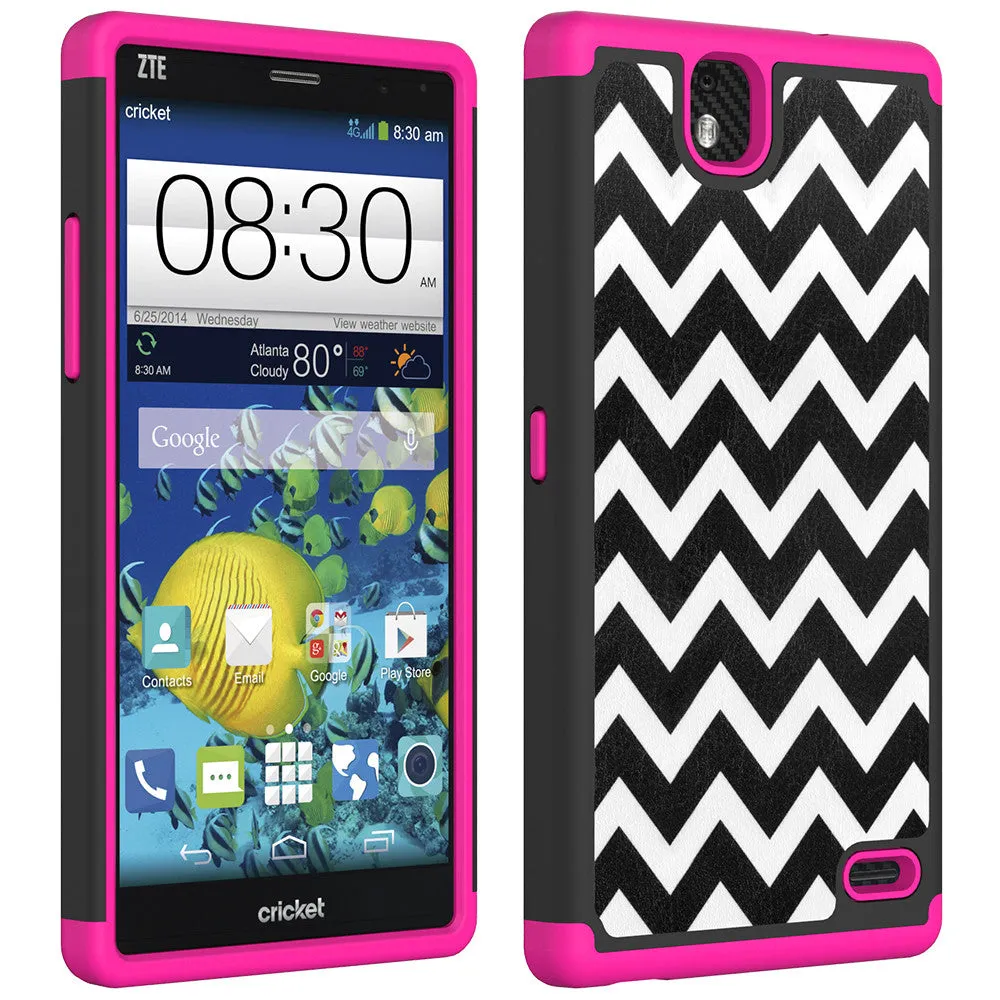 ZTE Grand X Max Slim Dual Layer Heavy Duty Armor Hybrid Case for ZTE Z787  - Hot Pink Chevvron Hybird