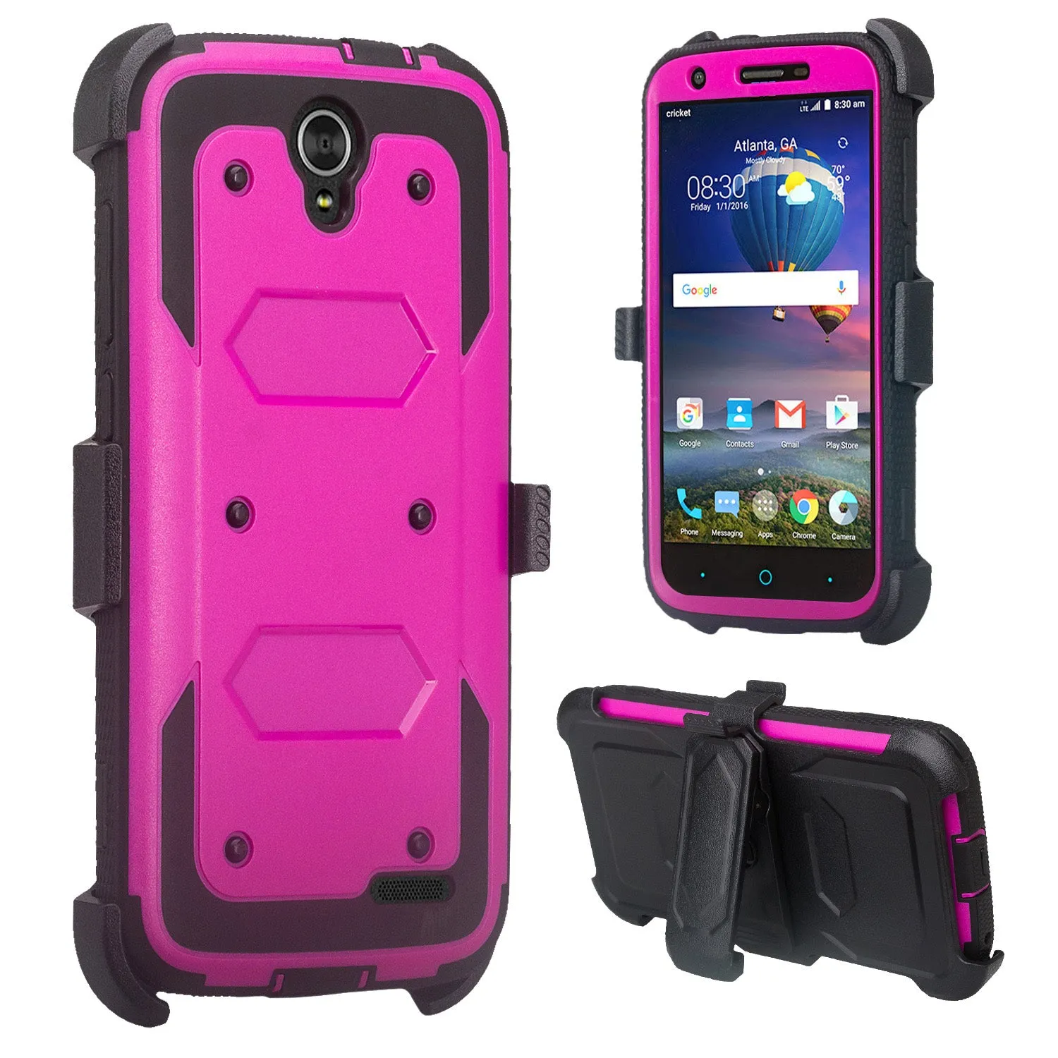 ZTE Grand X3 Case, ZMAX Champ, ZMAX Grand, Warp 7, Avid 916, Rugged Full-Body Armor[Built-in Screen Protector] Heavy Duty Holster Shell Combo Case - Purple