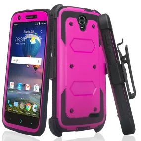 ZTE Grand X3 Case, ZMAX Champ, ZMAX Grand, Warp 7, Avid 916, Rugged Full-Body Armor[Built-in Screen Protector] Heavy Duty Holster Shell Combo Case - Purple