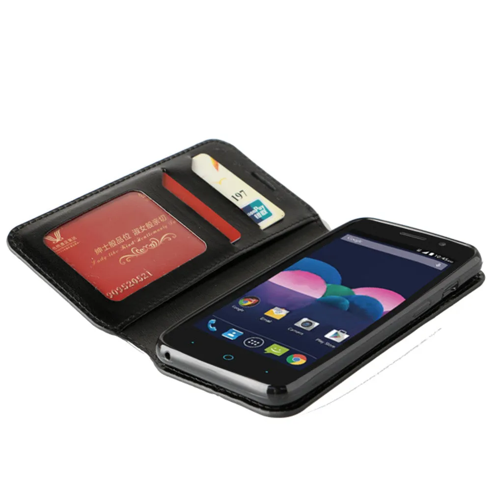 ZTE Obsidian Case,  ZTE Z820 Wallet Case, Slim Flip Folio [Kickstand] Pu Leather Wallet Case with ID & Card Slots & Pocket - Black