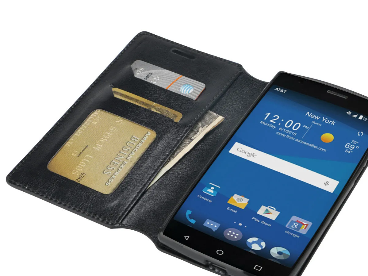 ZTE ZMAX 2 | Z958 Wallet Case, Slim Flip Folio [Kickstand] Pu Leather Wallet Case with ID & Card Slots & Pocket - Black