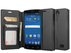 ZTE ZMAX 2 | Z958 Wallet Case, Slim Flip Folio [Kickstand] Pu Leather Wallet Case with ID & Card Slots & Pocket - Black