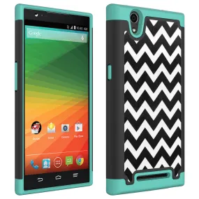 ZTE ZMAX Z970 Slim Dual Layer Heavy Duty Armor Hybrid Case for ZTE ZMAX Z970 (T-Mobile,MetroPcs)  - Teal Chevvron Hybird